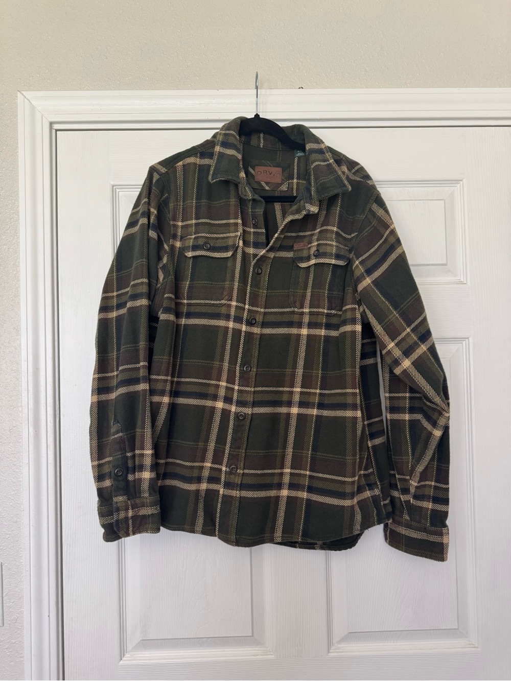 Orvis Green and Tan Plaid Lightweight Shirt Jacket